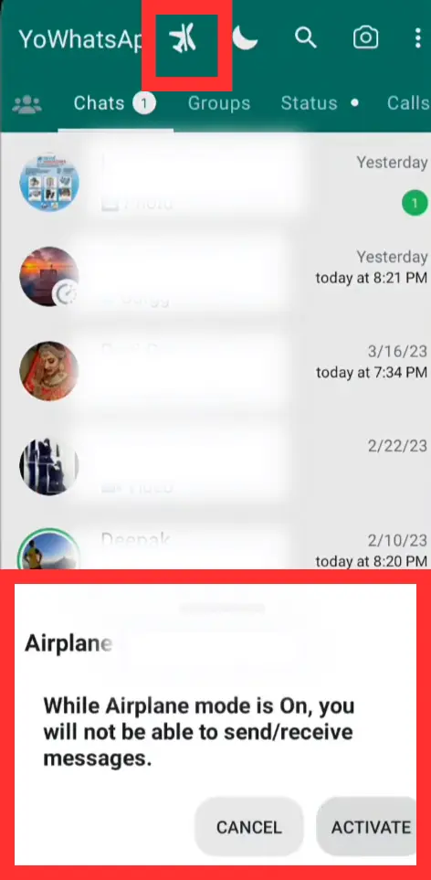 YO Whatsapp Airplane Mode