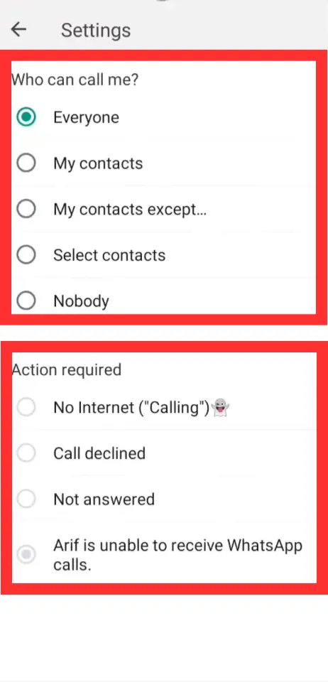 YO Whatsapp Call Settings