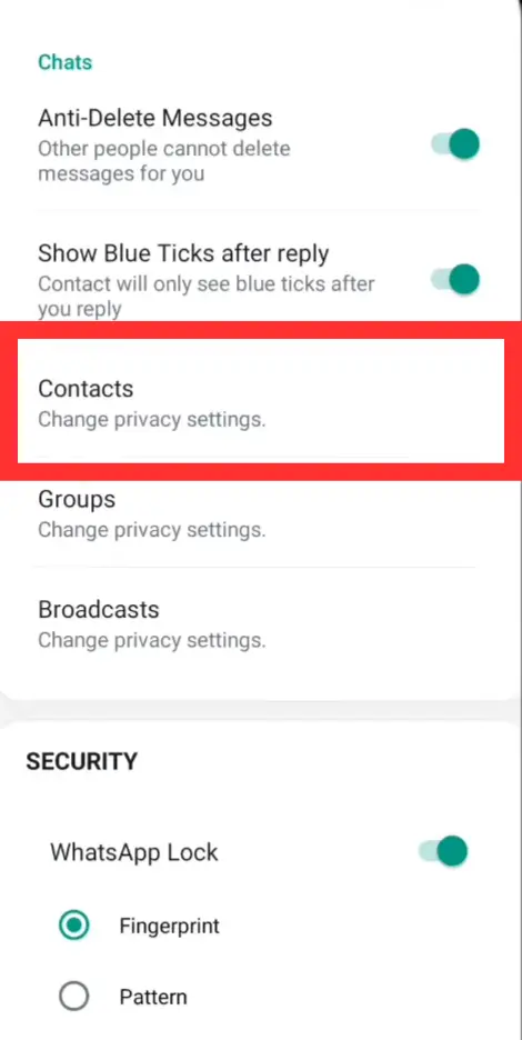 YO Whatsapp Contact Settings