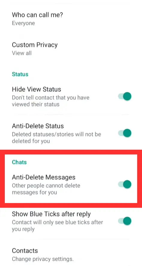 YO Whatsapp Hide Delete Message