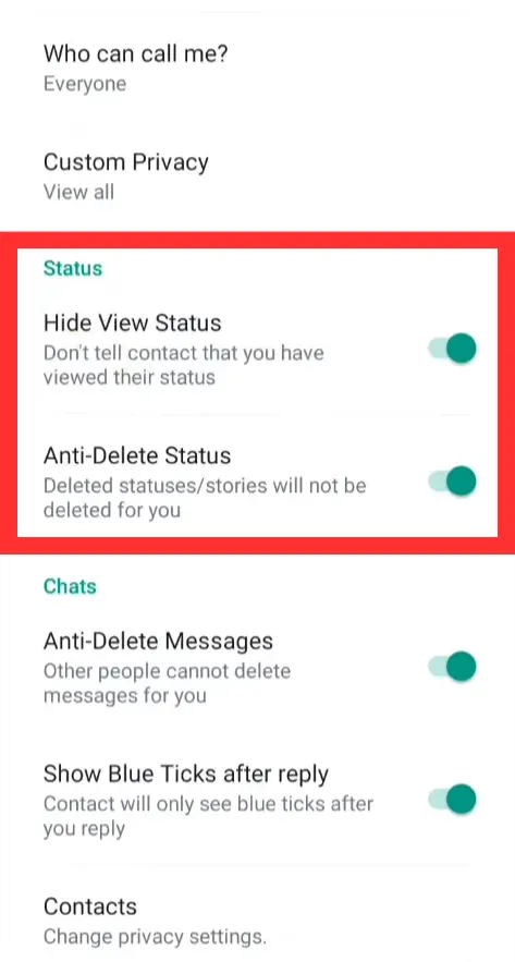 YO Whatsapp Hide Status