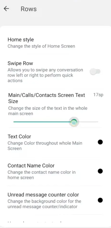 YO Whatsapp Row Settings