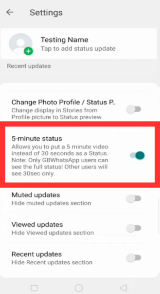 GB WhatsApp Status Time Limit Setting