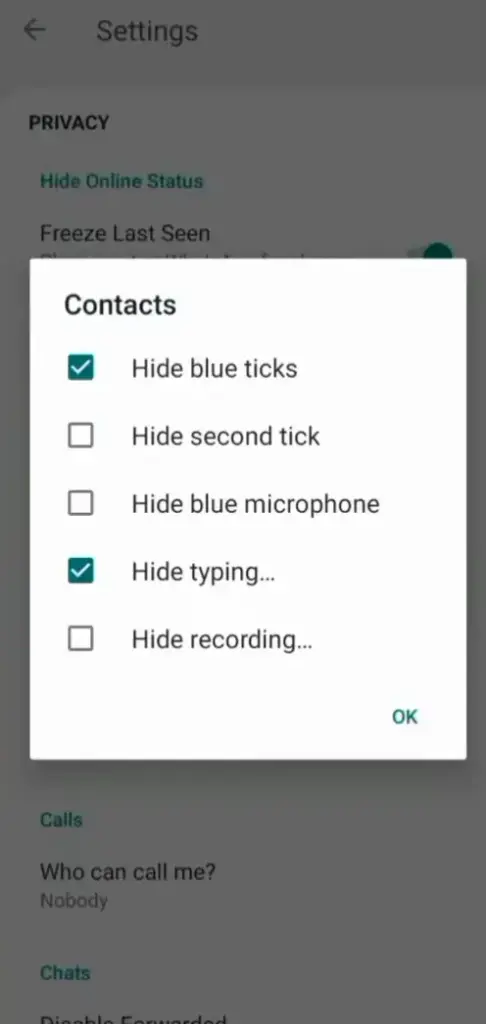 GB Whatsaap hide settings