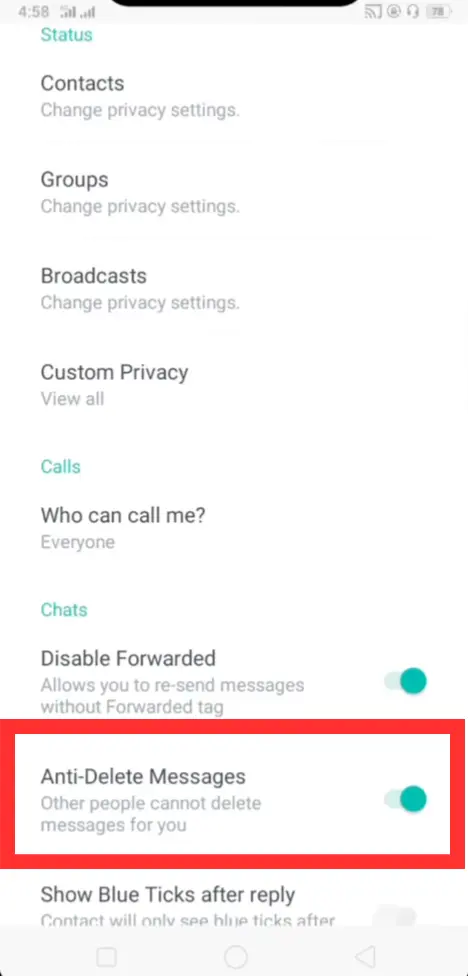 GB Whatsapp Anti Delete Message