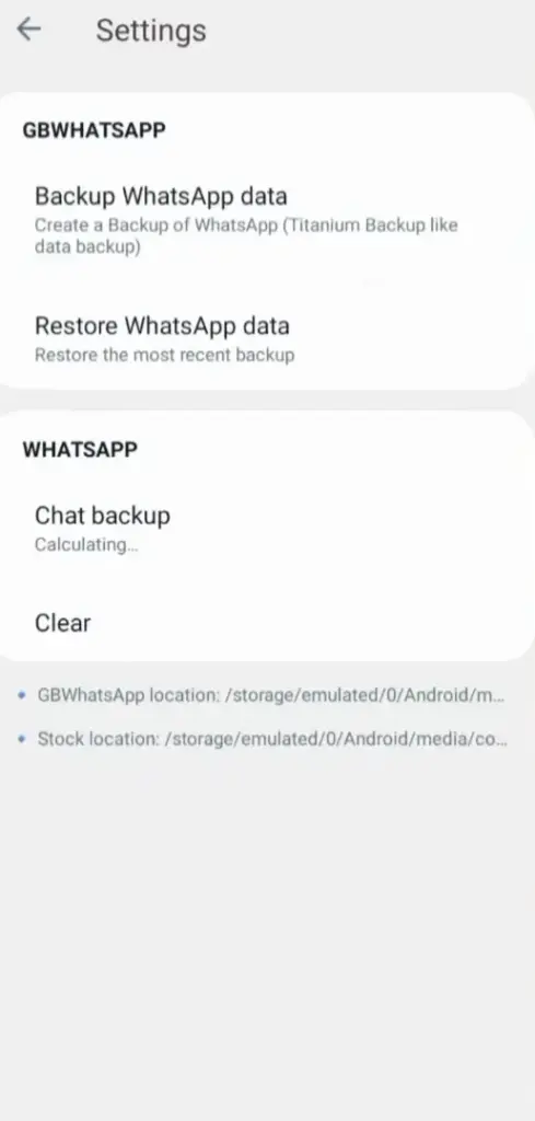 GB Whatsapp Backup Settings