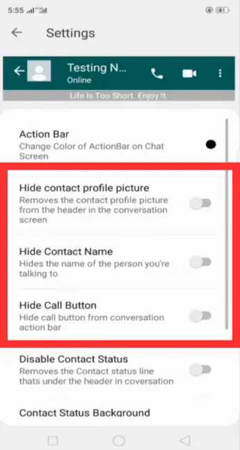 GB Whatsapp Chat Screen Settings