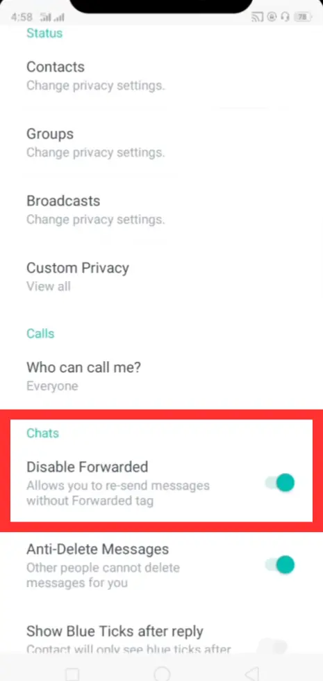 GB Whatsapp Disable Forwarded