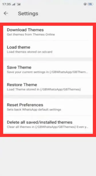 GB Whatsapp Themes Settings