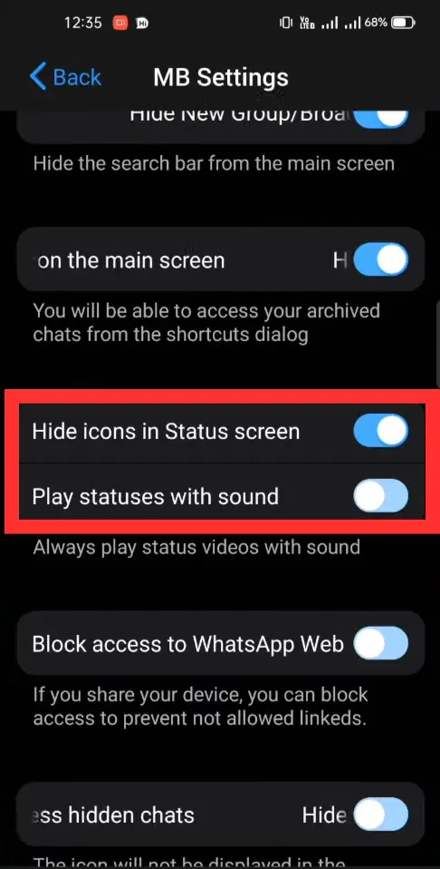 MB Whatsapp Hide Icons