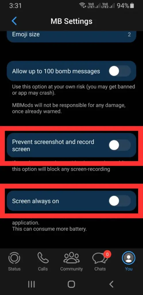 MB Whatsapp Prevent Screenshot