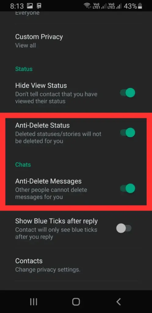 Whatsapp Plus Anti Delete Status