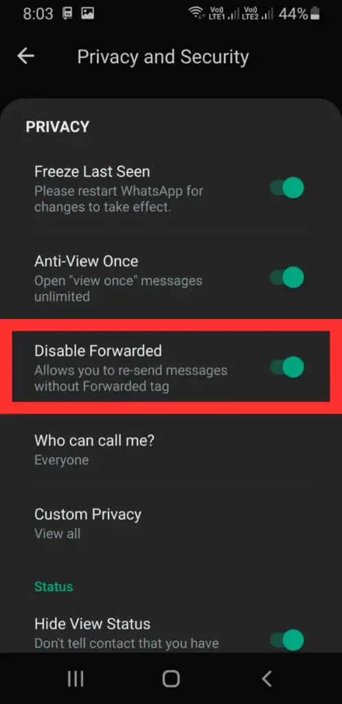 Whatsapp Plus Disable Forwarded