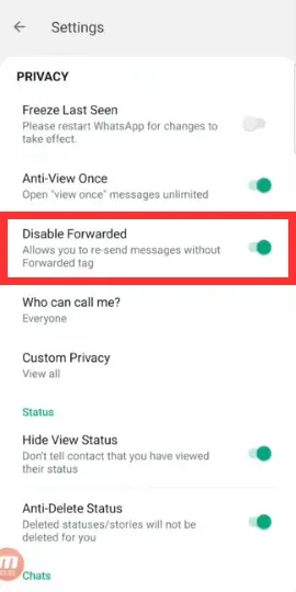 Aero WhatsApp Disable Forwarded