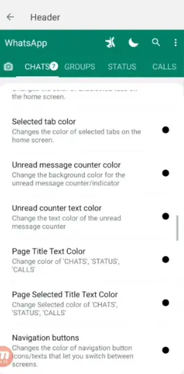 Aero Whatsapp Header Settings 2