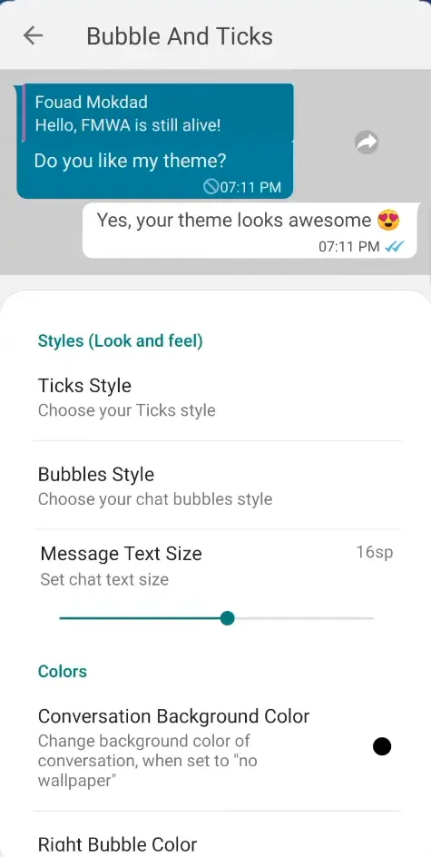 BLue WhatsApp Bubble Ticks settings