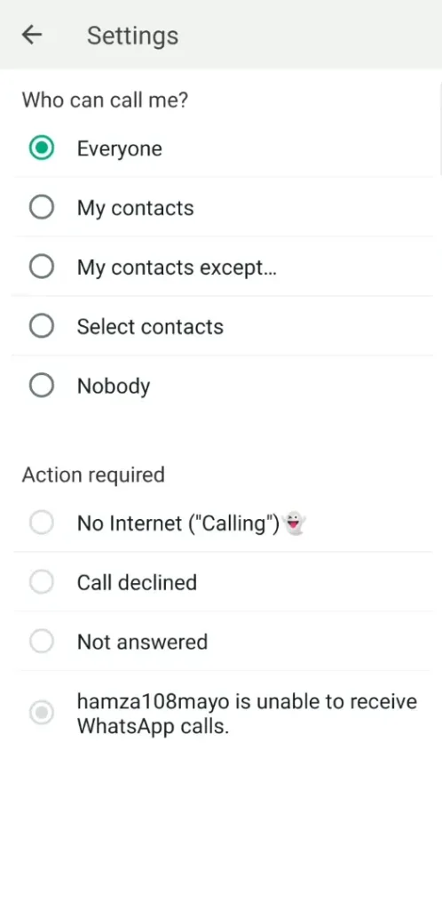 Blue WhatsApp Call Settings