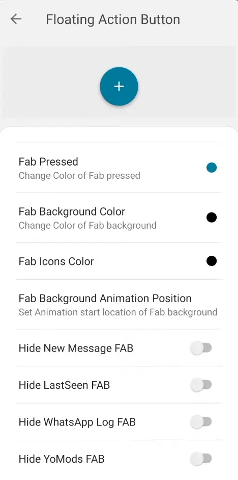 Blue WhatsApp FAB Settings