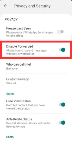 Blue WhatsApp Hide Forwarded