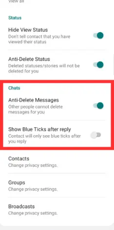 Blue WhatsApp Plus Chat Settings