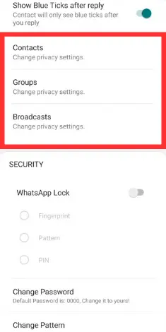 Blue WhatsApp Plus Contact Settings