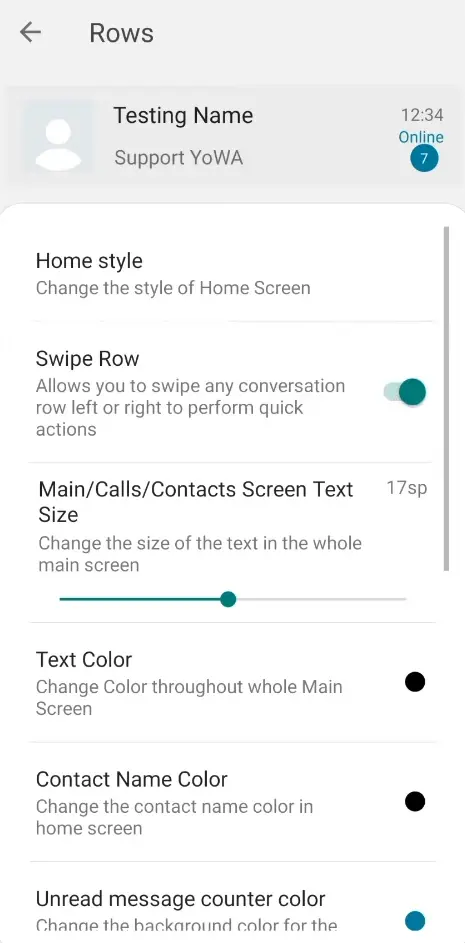 Blue WhatsApp Row Settings