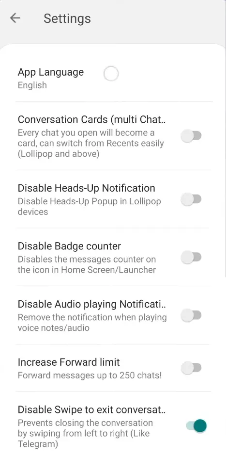 Blue WhatsApp Settings