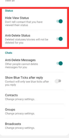 Blue WhatsApp Status Privacy