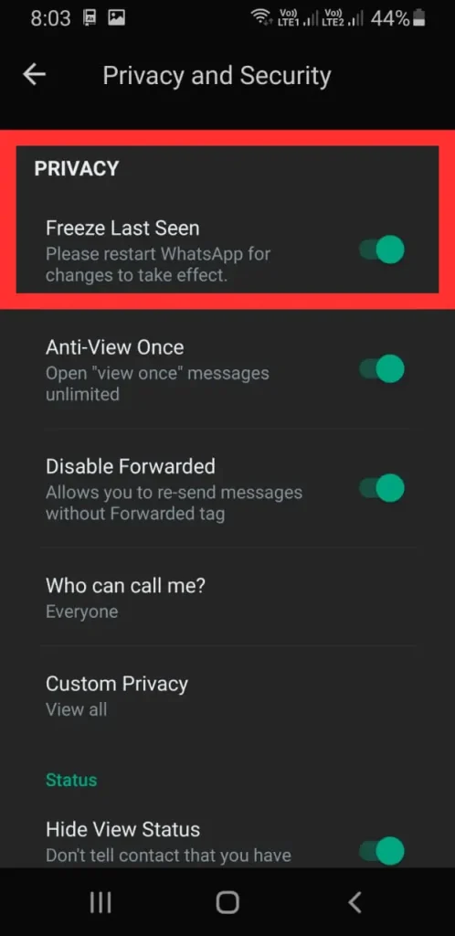 FM Whatsapp Freeze Last Seen