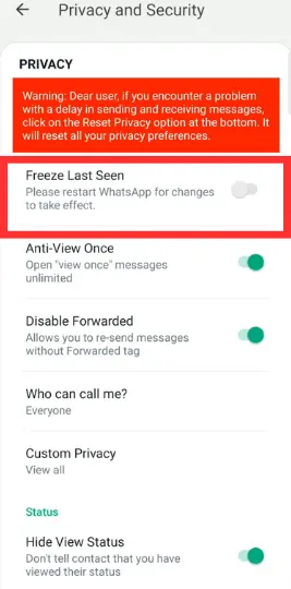 Gold WhatsApp Freeze Last Seen