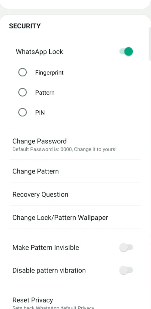 Gold WhatsApp Security Settings