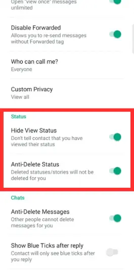 Gold WhatsApp Status Settings