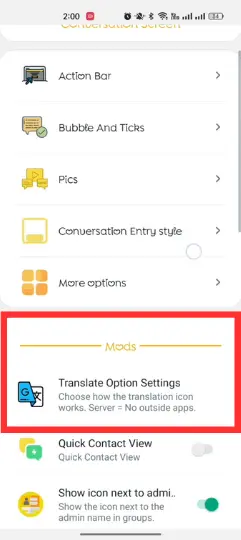 Gold WhatsApp Translate settings