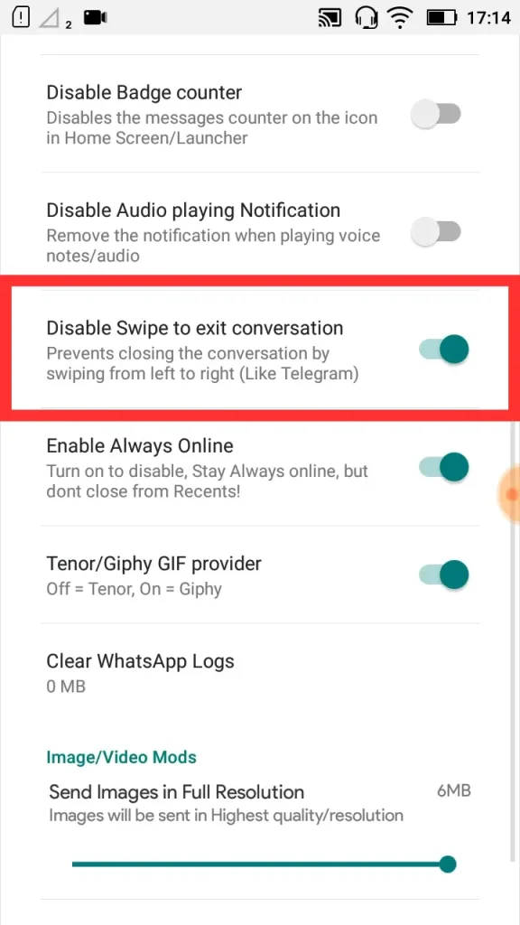 JT WhatsApp Disable Swipe