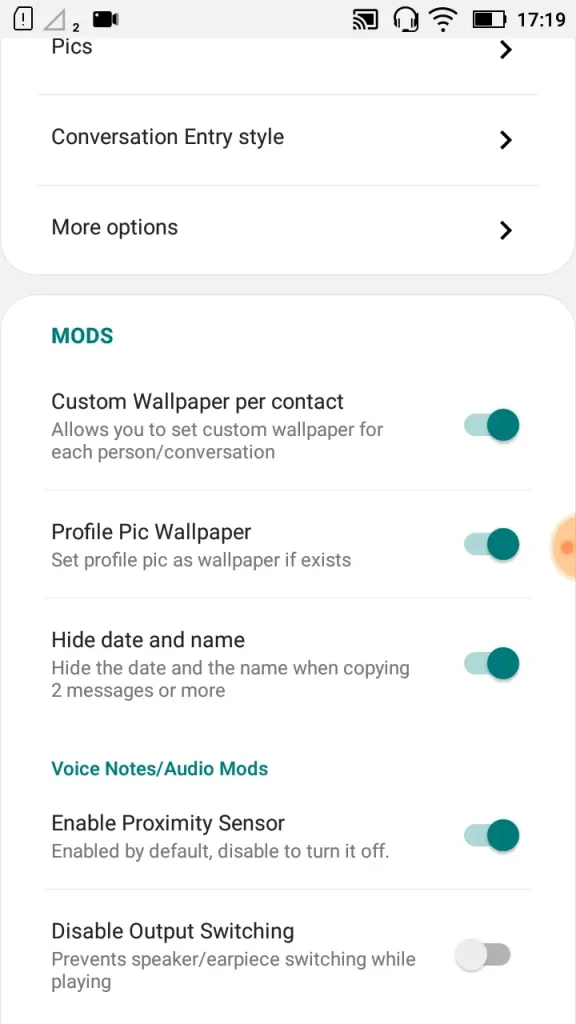 JT WhatsApp Mods settings