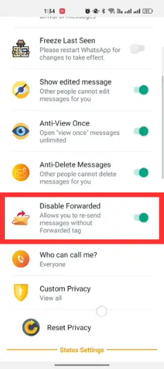 Red WhatsApp Disable Forwarded