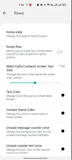 Red WhatsApp Row Settings